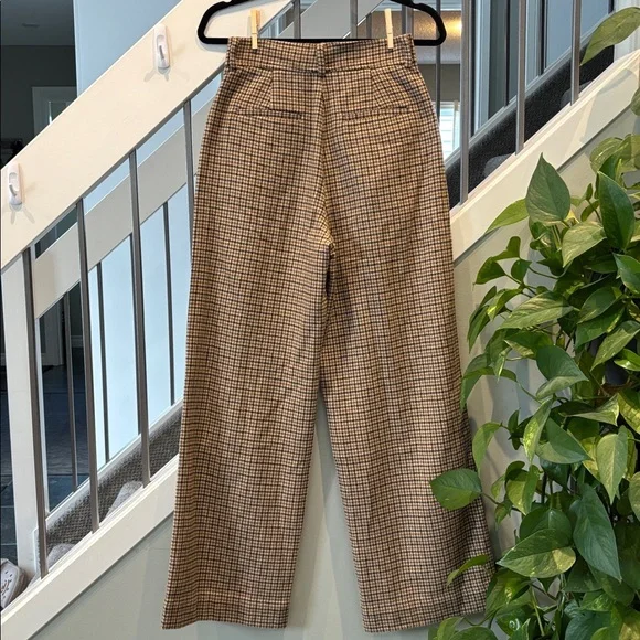 EVERLANE Checkered Wool Blend Wide Legged Pants - Picture 4 of 4